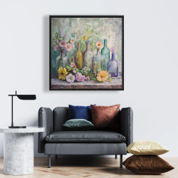 Framed 24 x 24 - Flowers and bottles