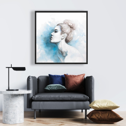 Framed 24 x 24 - Watercolor abstract girl profile view