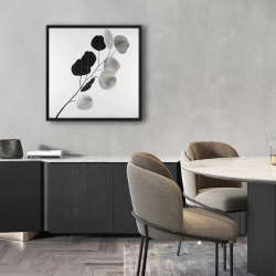 Encadré 24 x 24 - Branche en tons de gris et feuilles rondes