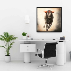 Framed 24 x 24 - Bull running