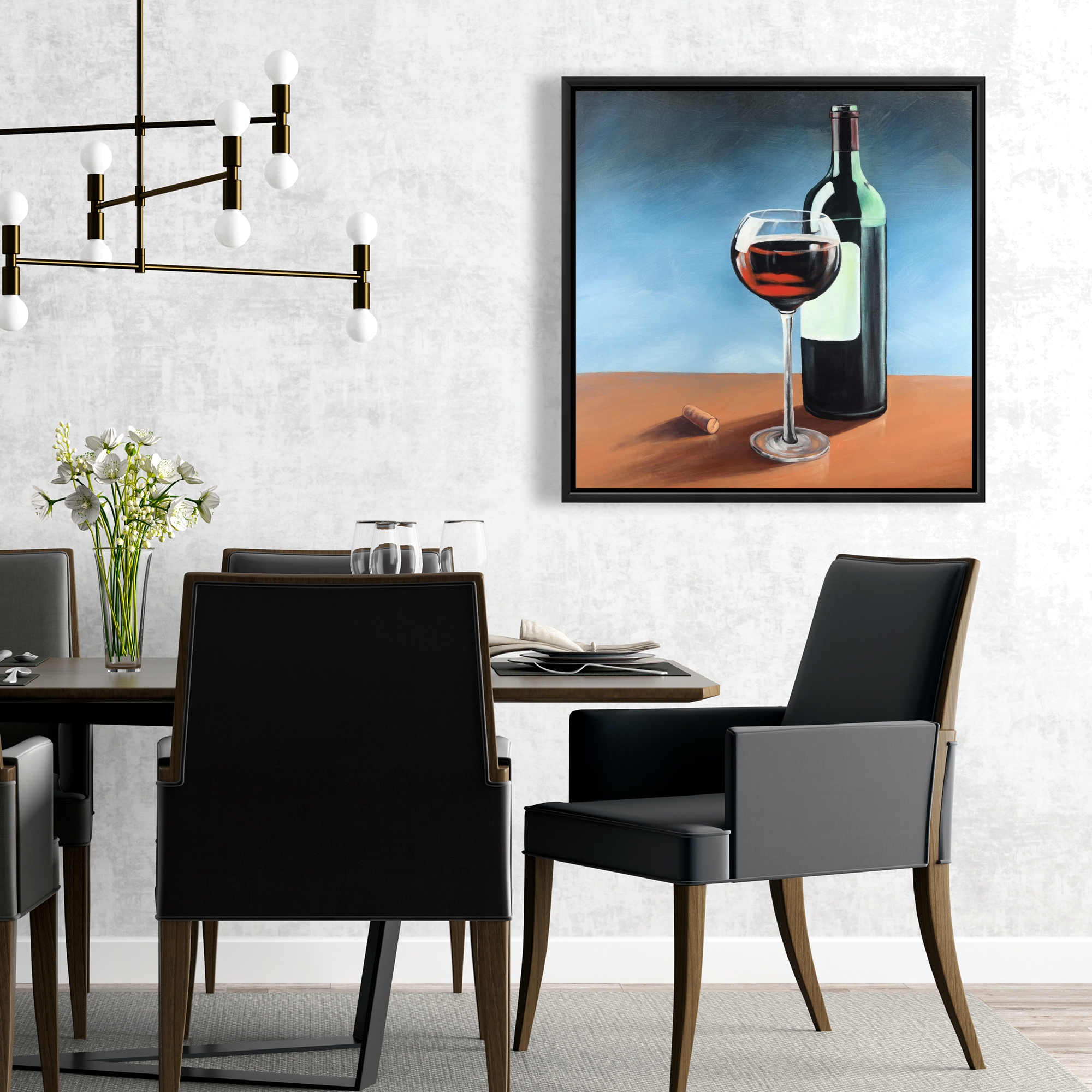 Framed 24 x 24 - Bottle of bourgogne with whine glass