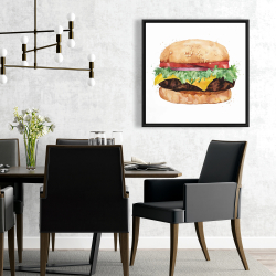 Framed 24 x 24 - Watercolor all dressed cheeseburger