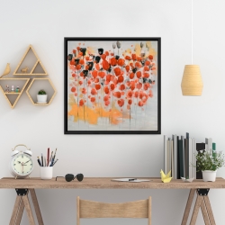 Framed 24 x 24 - Abstract red dotted flowers field