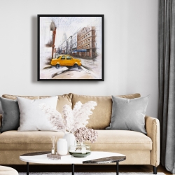 Framed 24 x 24 - Taxi in the street sketch