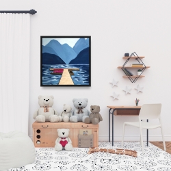 Framed 24 x 24 - Lake, quai & mountains