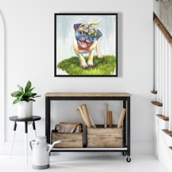 Framed 24 x 24 - Colorful smiling pug