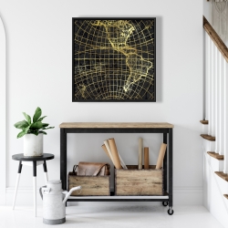 Framed 24 x 24 - Black and marine world map globe