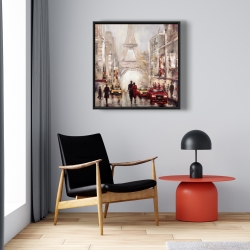 Encadré 24 x 24 - Rue achalandée de paris et tour eiffel