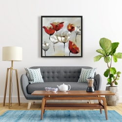 Framed 24 x 24 - Abstract red and white flowers