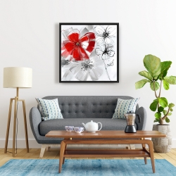 Encadré 24 x 24 - Fleurs rouges et grises