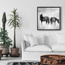Framed 24 x 24 - Horses silhouettes in the mist