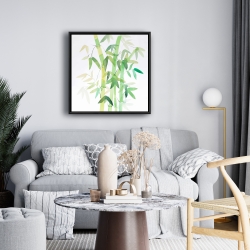 Framed 24 x 24 - Watercolor bamboo with leaves