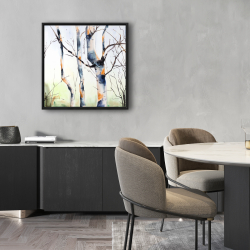 Framed 24 x 24 - Three small birch trees