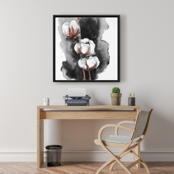 Framed 24 x 24 - Watercolor cotton flowers