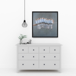 Framed 24 x 24 - Bunch of small birds on a branch