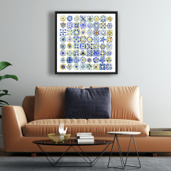 Framed 24 x 24 - Watercolor traditional moroccan tiles