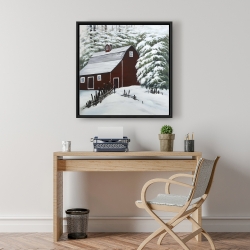 Encadré 24 x 24 - Grange rouge dans la neige
