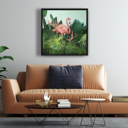 Framed 24 x 24 - Tropical flamingo