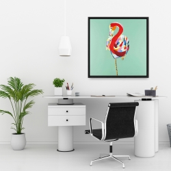 Framed 24 x 24 - Colorful abstract flamingo