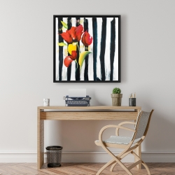 Encadré 24 x 24 - Fleurs rouges sur rayures