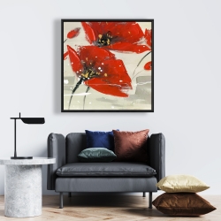 Framed 24 x 24 - Abstract red flowers in the wind