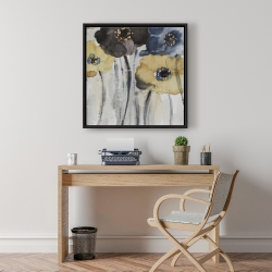Framed 24 x 24 - Gray blue and yellow flowers