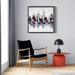 Framed 24 x 24 - Gray and red cityscape