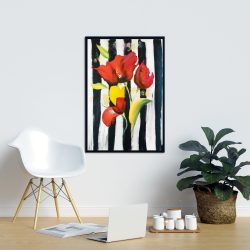 Encadré 24 x 36 - Fleurs rouges sur rayures