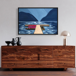 Framed 24 x 36 - Lake, quai & mountains