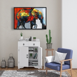 Encadré 24 x 36 - éléphant abstrait et coloré en mouvement