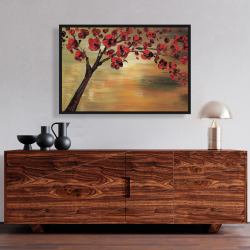 Framed 24 x 36 - Red flowers tree