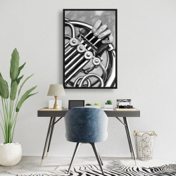 Encadré 24 x 36 - Musicien avec cor français monochrome