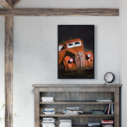 Framed 24 x 36 - Humpy old car by night