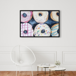 Framed 24 x 36 - Watercolor delicious looking doughtnuts