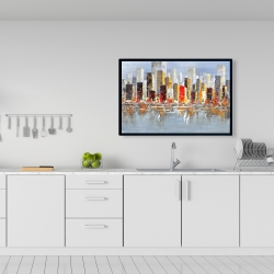 Framed 24 x 36 - Colorful buildings with water reflection