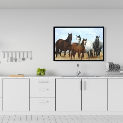 Framed 24 x 36 - Horses in the meadow by the sun