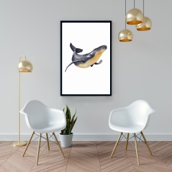 Framed 24 x 36 - Watercolor blue whale