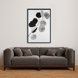 Encadré 24 x 36 - Branche en tons de gris et feuilles rondes