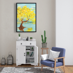 Framed 24 x 36 - Spring lanscape with a tree in a lake