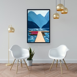 Framed 24 x 36 - Lake, quai & mountains