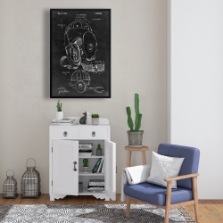 Framed 24 x 36 - Black blueprint of a football helmet
