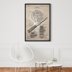 Framed 24 x 36 - Beige blueprint of a fishing reel