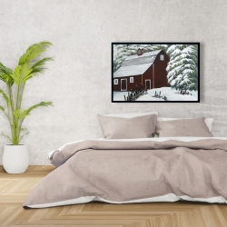 Encadré 24 x 36 - Grange rouge dans la neige