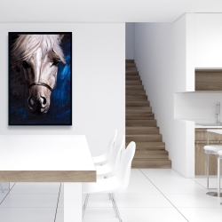 Encadré 24 x 36 - Cheval blanc sur fond bleu