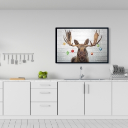 Framed 24 x 36 - Moose has christmas balls