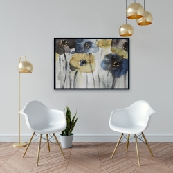 Framed 24 x 36 - Gray blue and yellow flowers