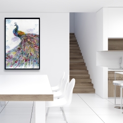 Framed 24 x 36 - Majestic peacock with flowers