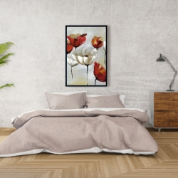 Framed 24 x 36 - Abstract red and white flowers