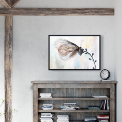 Encadré 24 x 36 - Papillon sur fleurs bleues