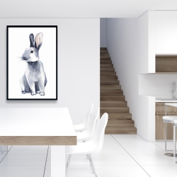 Framed 24 x 36 - Gray curious rabbit